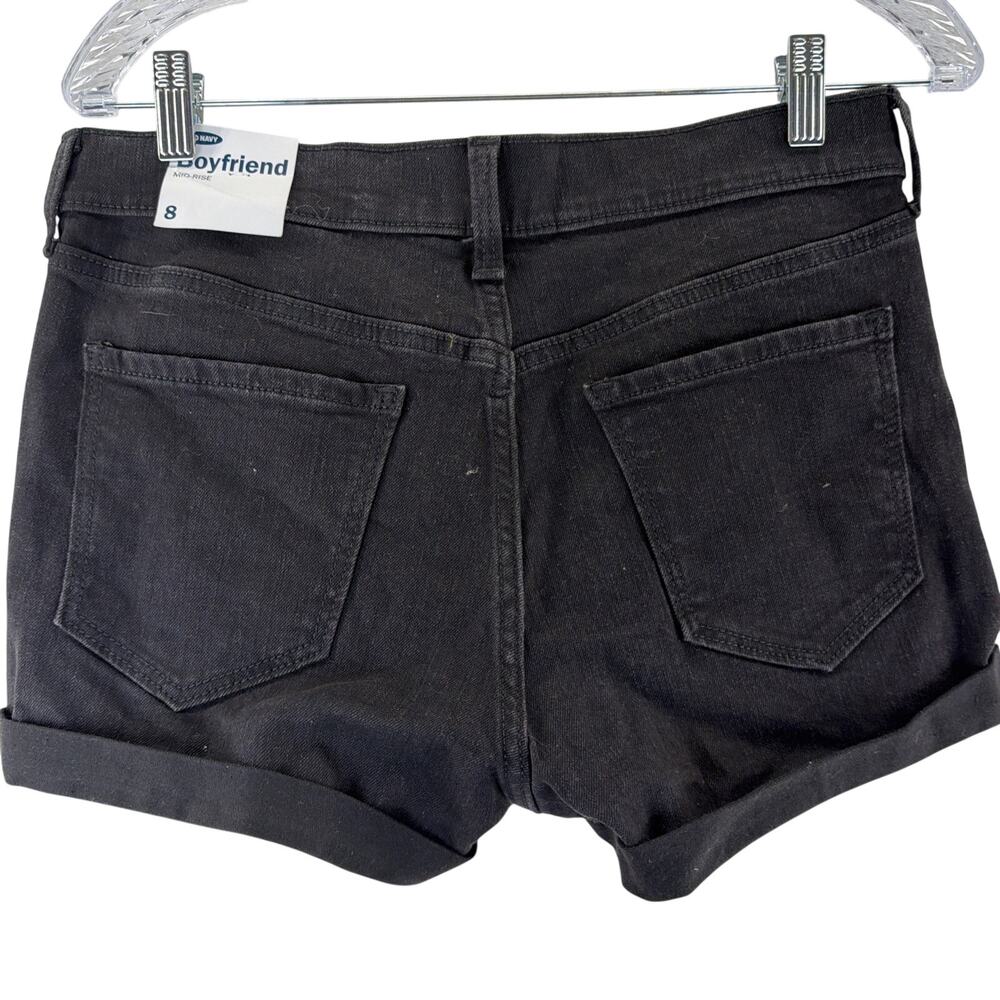 Old Navy Womens Boyfriend Short 8 Mid Rise Distressed Denim Cuffed Shorts Black
